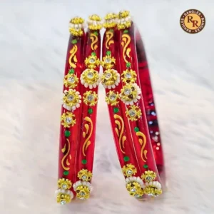 Red Floral Designer Crystal Bangles Set | Heavy Stone Work Glass Bangles Wholesale