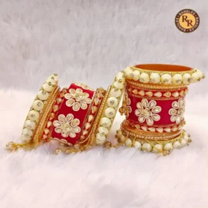 Red Hanging Bridal Chura Set | Kundan Floral & Pearl Drop Embellished Traditional Hanging Chura | Wedding & Bridal Wear Wholesale Chura Set