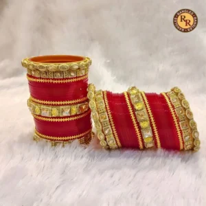Red Kundan Punjabi Bridal Chura Set | Kundan Stone & Gold Border Embellished Traditional Punjabi Chura | Wedding & Bridal Wear Wholesale Chura Set