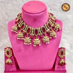 Red Stone Kundan Bridal Jewellery Set with Jhumka Drops | Designer Wedding Necklace Set Wholesale