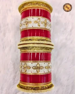 Red & White Punjabi Bridal Chura Set | Gold Floral Embossed Traditional Punjabi Chura | Wedding & Bridal Wear Wholesale Chura Set