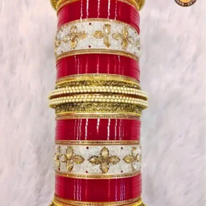 Red & White Punjabi Bridal Chura Set | Gold Floral Embossed Traditional Punjabi Chura | Wedding & Bridal Wear Wholesale Chura Set