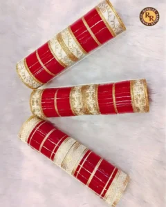 Red & White Zari Lace Punjabi Bridal Chura Set | Gold Zari Border Embellished Traditional Punjabi Chura | Wedding & Bridal Wear Wholesale Chura Set