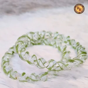 Sage Green Crystal Swirl Twisted Glass Bangles | Silver Shimmer Lampwork Design | Wholesale Supplier Jaipur