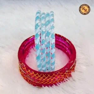 Sky Blue Spiral Crystal Bangles Set | Transparent Twisted Design Glass Bangles Wholesale