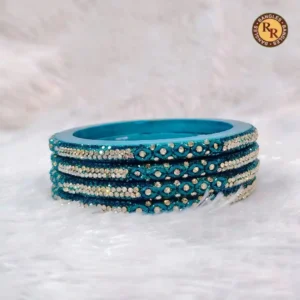 Teal Blue Lac Bangle Set | Rhinestone Diamond Studded Traditional Lac Bangles | Festive & Ethnic Wear Wholesale Bangles