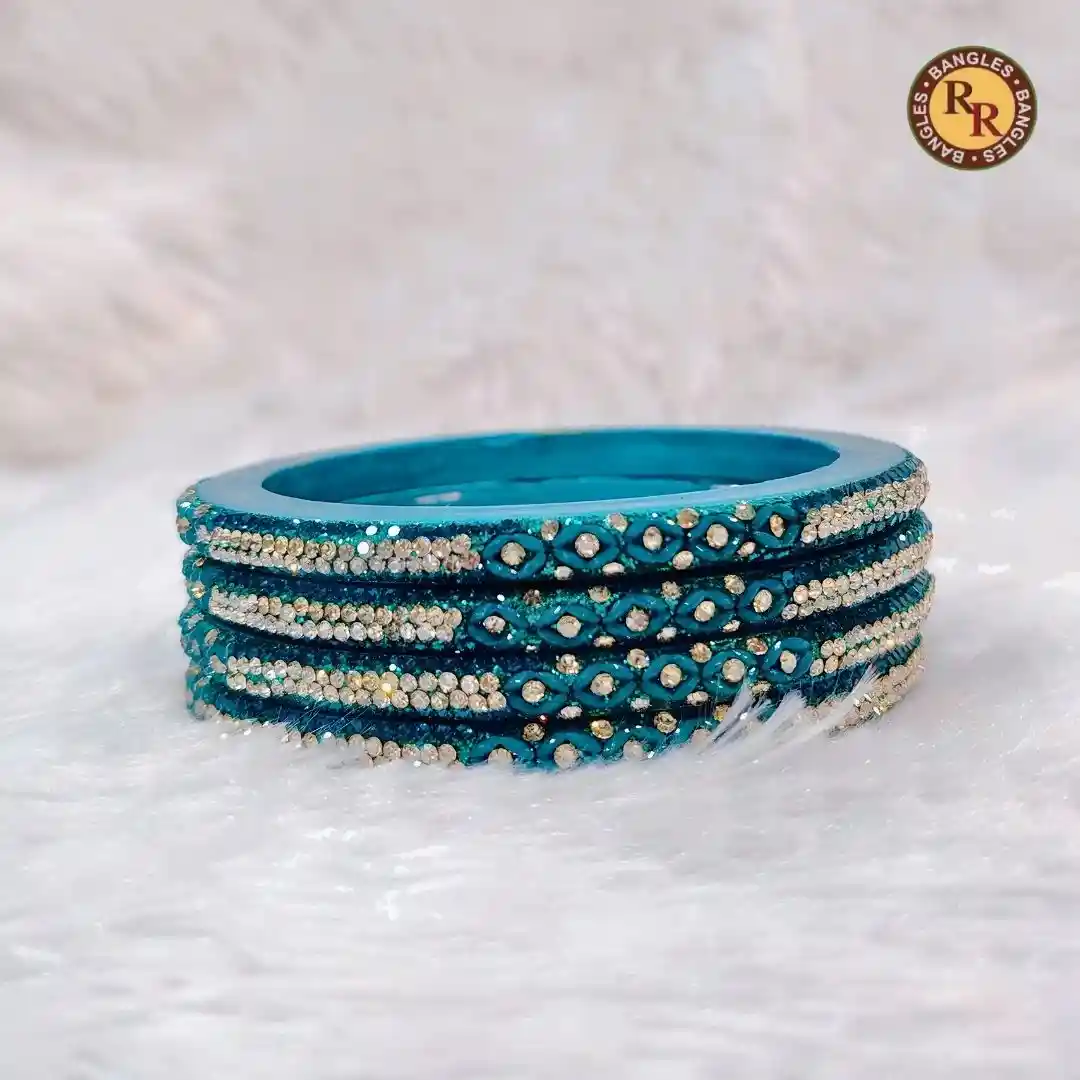 Teal Blue Lac Bangle Set | Rhinestone Diamond Studded Traditional Lac Bangles | Festive & Ethnic Wear Wholesale Bangles