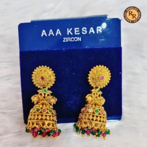 Temple Style Jhumka Earrings with Multicolor Beads