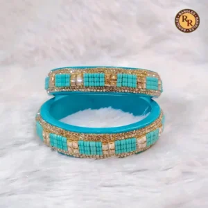 Turquoise & Gold Designer Lac Bangles Set – Handmade Rajasthani Lac Bangles Wholesale | Bulk Ethnic Bangles Supplier