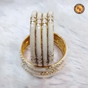 White Pearl Designer Bangles Set with Stone Work | Bridal Pearl Bangles Wholesale for Women