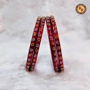Wine Burgundy Lac Bangle Set | Multicolor Floral Motif Embellished Traditional Lac Bangles | Festive & Ethnic Wear Wholesale Bangles