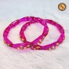 Rani Pink Glass Crystal Bangle Set | Kundan Embellished Traditional Glass Bangles | Festive & Bridal Wear Wholesale Bangles