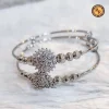 Silver CZ Diamond Floral Cluster Bracelet Set | Textured Bead & CZ Flower Centerpiece Contemporary Bracelet | Gifting & Everyday Wear Wholesale Bracelets