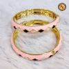 Blush Pink Meenakari Bangle Set | Black & White Diamond Scallop Pattern Gold Base Contemporary Jaipur Meenakari Bangles | Festive & Fusion Ethnic Wear Wholesale Bangles