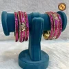 Brass Magenta Mirror Work Stacked Bangle Set | Crystal Sequin Multi Layer | Wholesale Supplier