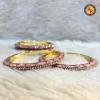 Brass Pink Meenakari Slim Bangle Set of 4 | Crystal Border Gold Tone | Wholesale Supplier