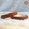 Brass Red Coral Kundan Bangle Set of 2 | Crystal Swirl Floral Work | Wholesale Supplier