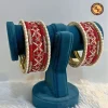 Brass Red Meenakari Crystal Bangle Set Gold Border Geometric Work Wholesale Supplier (3)