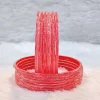 Bright Red Ribbed Texture Transparent Glass Bangle Set | Silver Glitter Shimmer | Bulk Wholesale Supplier Jaipur