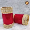 Classic Red Punjabi Bridal Chura Set Gold Kundan Floral Cutwork Crystal Rhinestone Border Wholesale Supplier Jaipur