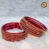 Deep Red Transparent Glass Bangle Set of 12 | Continuous Gold Crystal Rhinestone Line | Wholesale Supplier Jaipur
