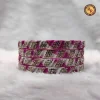 Pink White Diagonal Stripe Glass Bangle Set | Silver Rhinestone Zigzag Pattern Traditional Glass Bangles | Festive & Casual Ethnic Wear Wholesale Bangles