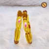 Golden Yellow Segmented Glass Bangle Set | Hand Painted Pink Floral & Pearl Dot Interior Best Selling Designer Glass Bangles | Festive & Haldi Wear Wholesale Bangles