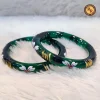 Green Floral Hand-Painted Crystal Bangles Set | Designer Glass Bangles Wholesale for Women