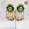 Green Meenakari Heart Kundan Ghungroo Tassel Earrings