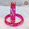 Hot Pink Transparent Glass Bangle Set of 2 | Scattered Crystal Flower Cluster Ribbed Texture | Wholesale Supplier Jaipur