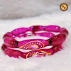 Magenta Transparent Glass Bangles | Gold Paisley White Dot Floral Hand Painted Design | Wholesale Supplier Jaipur