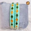 Mint Turquoise Meenakari Bangle Set | Dark Green & Mustard Yellow Diamond Pattern Gold Base Traditional Jaipur Meenakari Bangles | Festive & Ethnic Wear Wholesale Bangles