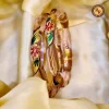 Peach Transparent Twisted Glass Bangle Set | Multicolor Hand Painted Botanical Floral Best Selling Designer Glass Bangles | Festive & Bridal Wear Wholesale Bangles