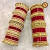 Punjabi Bridal Chura Set | Red Gold Kundan Pearl Crystal Full Hand Set | Wholesale Supplier