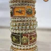 Rajwadi Antique Gold Lac Bridal Chura Set Parrot Motif Orange Maroon Wholesale Supplier (2)