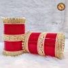 Red Punjabi Bridal Chura Set Heavy Gold Kundan Floral Cutwork Crystal Border Complete Both Hands Wholesale Supplier Jaipur