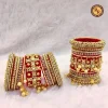 Red Rajwadi Bridal Chura Set | Kundan Floral & Hanging Gold Jhumka Drop Embellished Royal Rajwadi Chura | Wedding & Bridal Wear Wholesale Chura Set
