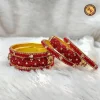 Red Silk Thread Boss Bangle Set Gold Kundan Floral Pearl Work Wholesale Supplier
