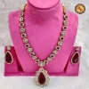 Red Stone Pendant Bridal Jewellery Set | Long Designer Necklace Set with Earrings Wholesale