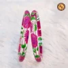 Transparent Glass Bangles | Pink Floral Green Leaf Hand Printed Design | Wholesale Supplier Jaipur