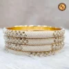 White Pearl & Crystal Stone Bangles Set | Designer Bridal Pearl Bangles Wholesale