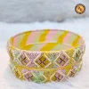 Yellow Pink Striped Lac Bangle Set of 2 Pastel Mirror Tile Crystal Pearl Work Wholesale Supplier Jaipur